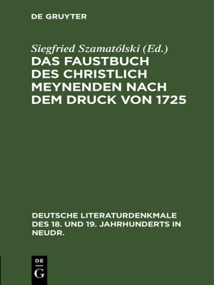 cover image of Das Faustbuch des Christlich Meynenden nach dem Druck von 1725